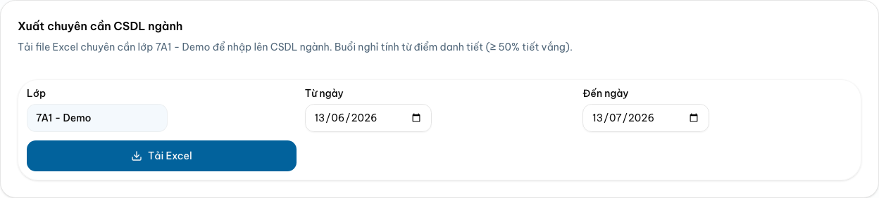 Xuất chuyên cần CSDL ngành (GVCN) — Desktop