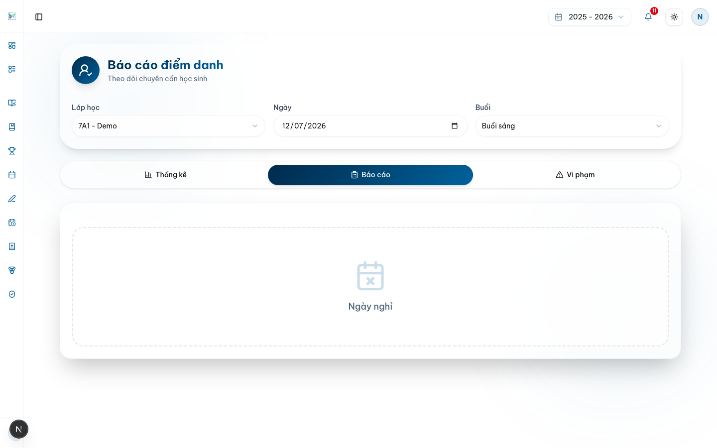 Điểm danh lớp chủ nhiệm — Chọn lớp — Desktop