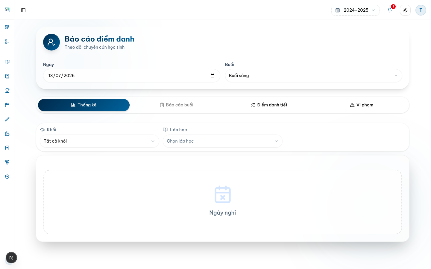 Chọn lớp, ghi chuyên cần và lưu — Chọn lớp — Desktop
